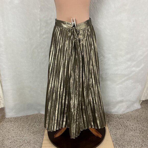 J. Crew Collection Gold Metallic Pleated Midi Skirt 12T Tall - Picture 3 of 7